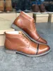 Luxury Mens Klänning Stövlar Cap Toe Läder Ankel Stövlar Lace Up Skor Svart Brun Färg Chukka Boot Business Bröllopsfestskor