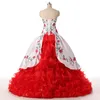 Classic Flowers Embroidery Quinceanera Prom dresses 2022 Ball Gown Red White Ruffles Real Photo Sweet 16 Dress Vastidos De Dress