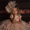 Розовое бальное платье цветочные девушки платья для свадебной драгоценности шея 3d цветочные бусины детские театрализованные театрализованные платья