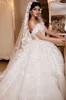 Luxury Off The Shoulder Tulle Lace Ball Gowns Wedding Dresses With Lace Applique Beaded Rhinestones Lace-up Back Chapel Train Vintage Bridal