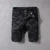 Black Camouflage demin Knee Length jeans demin fashion casual Skinny Slim short pants with zipper fly