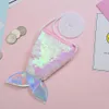 Chegada nova Meninas Amor Lantejoulas Sereia Coin Purse Com Colhedor Forma de Peixe Bonito Cauda Coin Pouch Bag Pequeno Portátil Glittler Carteira