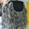 Wholesale-High Quality 20" Long Curly Human Hair Ponytail Extension Silver Grey Hair Clips In On Hair Ribbon Wrap Hairpieces Free Shipping