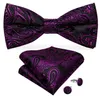 Partido cuadrado de la manera de bolsillo púrpura del clásico de seda Jacquard chaleco Pajarita gemelos conjunto de almacén de los EEUU de los hombres de la boda de MJ-0121