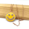 Nowy Design Smile Face Charm Naszyjnik, CZ Micro Pave Yellow Emalia Okrągły wisiorek dla kobiet Prezent NK488