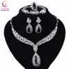 Afrika Hot Bruiloft Sieraden Set Crystal Zirkoon Ketting Oorbellen Armband Ring Verzilverd Noble Kleding Accessoires 3 Kleuren