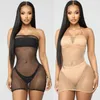 Sexy Frauen-Glitzer-Pailletten, glänzendes Netz, durchsichtiges Kleid, Bikini-Vertuschung, Strand-Minikleid, Club