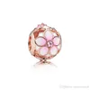 Autêntico 925 prata esterlina se encaixa pandora pulseira rosa grânulos de ouro encantos de flor para a cadeia de cobra europeia colar de moda diy jóias