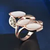 [DDisplay]Wholesale LEAVES Shape OPAL Jewelry Ring Creative Rose Gold Setting Finger Rings Surface Polishing Size 6-9