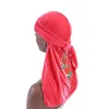 Hombres Mujeres Moda 6 Estilo Estampado Rosa Flor Turbante Bandana terciopelo Durags doo durag cola larga sombreros Biker Pirata Sombrero Accesorios para el cabello