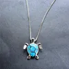 925 Sterling Silver Cute Turtle Pendant Necklace And Earrings Blue Fire Opal Filled Female Wedding Animal Jewelry Set219R