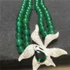 Damesmode natuurlijke 2 rijen groene jade micro inlay zirkoon gesp ketting mode-sieraden