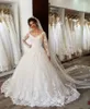 Dubaï Vintage Manches longues Dentelle Robes de mariée Robes de mariée 2021 avec Appliques Train Court A Line Plus Taille Robe de mariée