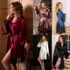 Mulheres sleepwear mulheres sexy lingerie robes seda cetim robe vestido de noiva casamento quimono roupão nightwear2398