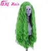 Parrucche ondulate lunghe verde acqua cosplay con frangia laterale Parrucche sintetiche anteriori in pizzo pieno resistente al calore a densità 180% per le donne