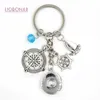 New Arrival Wholesale 18mm Snap Jewelry Nautical Key Chain Handbag Charm Compass Shipwheel Sailing Boat Keychain Key Ring Gift for Men Women