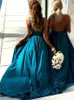Seksi Altın Plaj Gelinlik Modelleri V Boyun Yan Bölünmüş İmparatorluğu Abiye giyim Kat Uzunluk Düğün Konuk Elbise