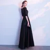 Meia mangas de cetim vestidos de noite com lantejoulas 2019 preto longo vestidos de noite com zíper de volta vestido longo