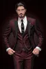 Wine Red Men's 3 -delad kostym med Black Peak Lapel Slim Fit Tuxedos Groomsman Wedding Tuxedos Formal Prom Suit Jacket Pants V263L