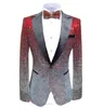 Red Silver Men's suit Fashion Green Jacket Blazer Prom Party Dinner Tuxedo Performance Jacket For Stage Wedding Shiny Costume175q