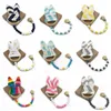 Baby Teether Molar Chain Infant Tooth Wood Ring Hoop Rabbit Ears Tooth Rubber Newborn Hand Rattles Teeth Exercise Toys Pacifier Chains YP863