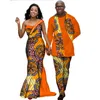 African Dresses for Women Bazin Riche Mens Shirt and Pant Sets Lover Couples Clothing Print Long Dress African Clothing WYQ139