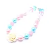 Cute sweet flower pendant girls necklace blue&pink pearl bubble gum beads strand child chunky necklace jewelry