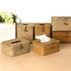 Taschentuchbox aus gewebtem Grasstroh, Serviettenbehälter, Taschentuchbox, Papier-Organizer, Heim-, Küchen- und Wohnzimmer-Dekoration