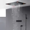 Modernes Badezimmer, mattschwarz, Duschset, verdeckte Decke, großes LED-Duschkopf-Panel, 600 x 800 mm, Regenfall, Wasserfall, thermostatische Duscharmaturen