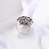 Natürlicher Edelstein Schwarzer Granat Ehering massiv 925 Sterling Silber Blumenform Feiner Schmuck für Frauen Geschenk Neu