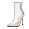 Neue Stil Beliebte High Heels Stiefeletten PVC Transparent Zurück Zipper Solide Farbe Spitz Mode Boot Klar Schuhe Sexy pumpen