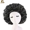 Neue Frauen Große Größe Schönheit print Satin Silk Bonnet Schlaf Night Cap Kopf Abdeckung Bonnet Hut für Lockiges Springy Haar Schwarz