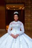 2020 Suknia Balowa Suknie Ślubne Aplikacje O Neck Długie Rękawy Linia Długa Satynowa Sukienka Bridal Plus Size Country Wedding Suknie CPH215