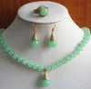 Mooie mode-sieraden 2 kleuren groene jade ketting ring oorbel set vergulde hele kristallen kwarts steen320P