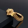 Punk Biker Lion Head Armband Män Hiphop Guld Rostfritt Stål 12mm Breda Snake Chain Mens Charm Armband Bangles Hand Smycken