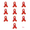 10pcs/로트 HIV 보석 에나멜 빨간 리본 브로치 핀 살아남은 유방암 인식 희망 옷깃 배지