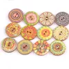 200pcs Wooden Buttons 15mm 25mm Mixed Color Pattern Round Flower Buttons Vintage Buttons with 2 Holes for Sewing DIY Art Craft Dec228u