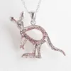 WOJIAER New Cute Animal Kangaroo Pendant Necklaces Water Drop Natural Stone Pink Quartz Crystal Fashion Jewelry for Women Girls BE907