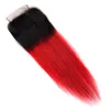 Indiska jungfruliga hårförlängningar 3 buntar med 4x4 spetsstängning 1b/rött rakt hår wefts med stängning mellersta tre gratis del 1b röd