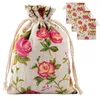 ABUI-30 Pack Rose Cordon Sacs Toile De Jute Fleur Pochette Sacs Cadeau Bijoux Pochettes pour DIY Artisanat Fête De Mariage