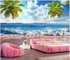 Wholesale-Murals-Customized 3D壁紙ホーム装飾写真ウォールペーパービーチスプレーハワイシースケープ風景絵画ココナッツテレビの背景