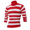 Heren Sweaters Winter Fashion Stripe Print Design Grote Size Turtleneck Trui Lange Mouw Contrast Casual