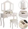 Free Shipping Wholesales Tri-fold Mirror Dresser with Dressing Stool White Dressing Table 5 Drawers