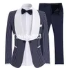 En knapp Svart / Blå / Navy Blå Polka Dot Groom Tuxedos Sjal Lapel Män Passar 2 stycken Bröllop / Prom / Dinner Blazer (Jacka + Byxor + Tie) W801