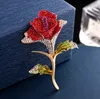 New Fashion Poppy Flower Brooches Gold Plated Rhinestone Rose Brooch Pins Gifts Party Jewelry for Women Red Purple