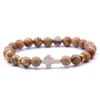 2019 New 10pc / lot 8mm pietra smerigliato zircone croce braccialetto di perline di rame naturale pietra yoga braccialetti per regalo