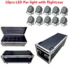 10X LED Par light with flightcase 24x18W RGBWA UV 6in1 dmx floodlight for professional stage lighting dj wash light