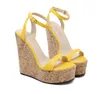 women designer sandals slides yellow wooden grain platform wedge high heel sandals size 35 to 40