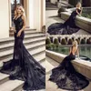 Gothic Schwarz Hippie Meerjungfrau Brautkleider Sexy Durchsichtig Tüll Spitze Lange Vintage Brautkleider Applizierte Spaghettiträger Offener Rücken Vestidos De Novia AL3141