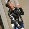 패션 YAUAMDB 여성 가짜 가죽 재킷 2018 봄 가을 PU S-XL 여성 코트 힙합 의류 여성 인쇄 오토바이 겉옷 Y111
